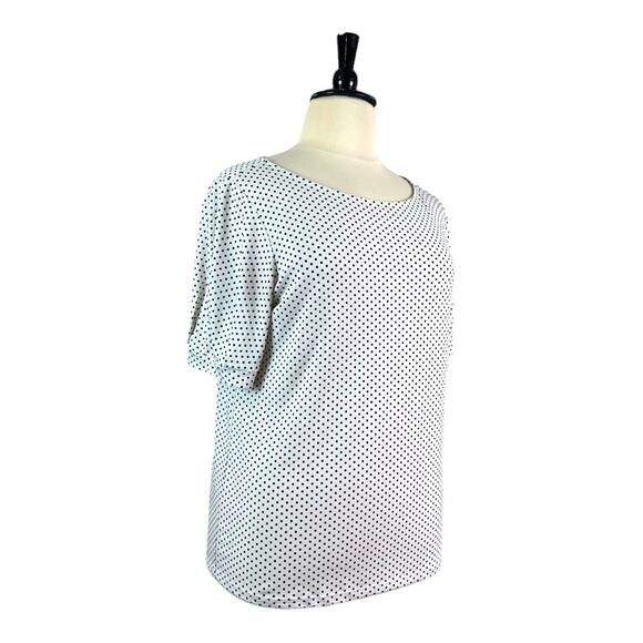 Ann Taylor Women’s Top Blouse Short Sleeves White Black Polka Dot Size XL - Picture 2 of 11